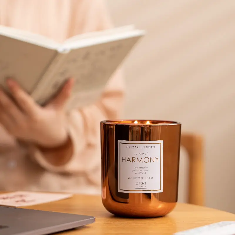 Gold Metal Electroplated Crystal Candle - 550gm (Romantic Rose)