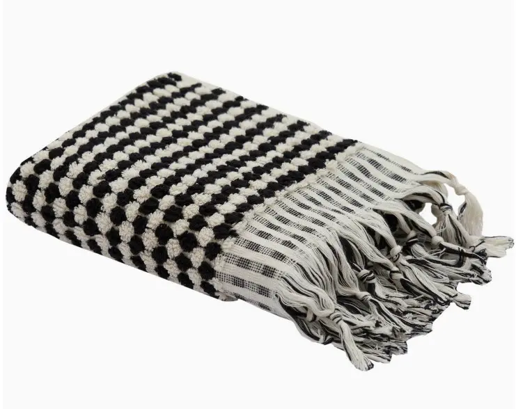 Luxury 100% Cotton Turkish Artisanal Handloomed Hand Towels (Black PomPom)