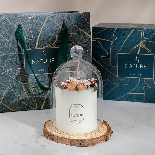 Dried Flower Candle with Glass Dome -350gm